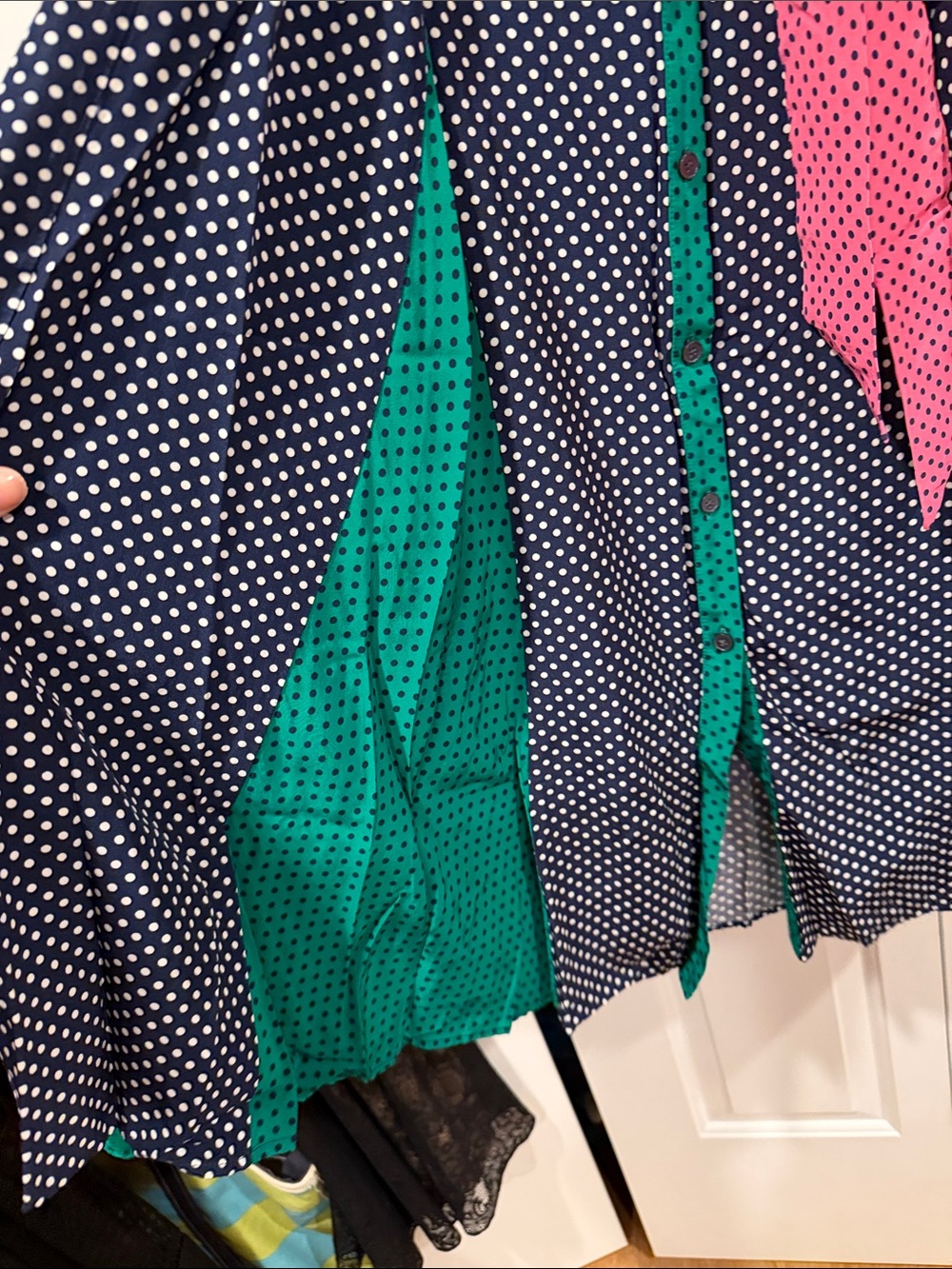 Boden Martha Shirt Dress with Pink Collar & Green Panels 6 - Picture 3 of 7